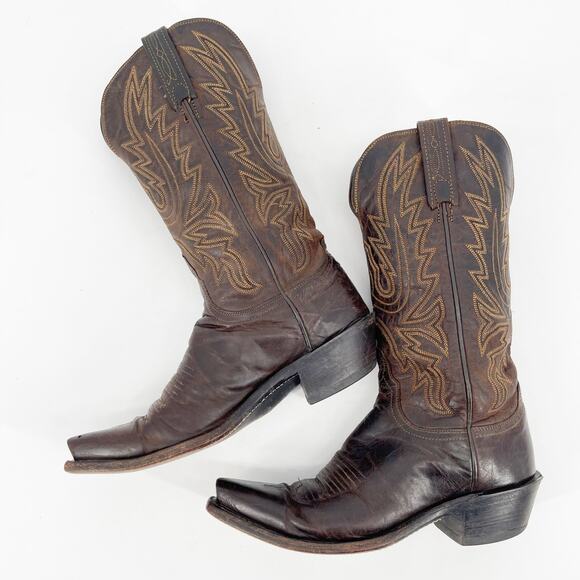 Lucchese N4554 Women’s 6.5 Brown Savannah Stitch Snip Toe Western Cowgirl Boots - Picture 4 of 11